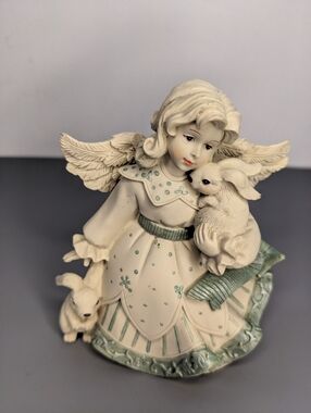 Vintage Sarahs Angels Easter Angel Figurine With Rabbits Spring Religious